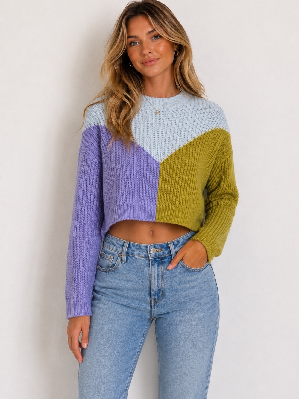 Sincerely Jules Colorful Multicolor Knit Cropped Pullover Sweater Size S